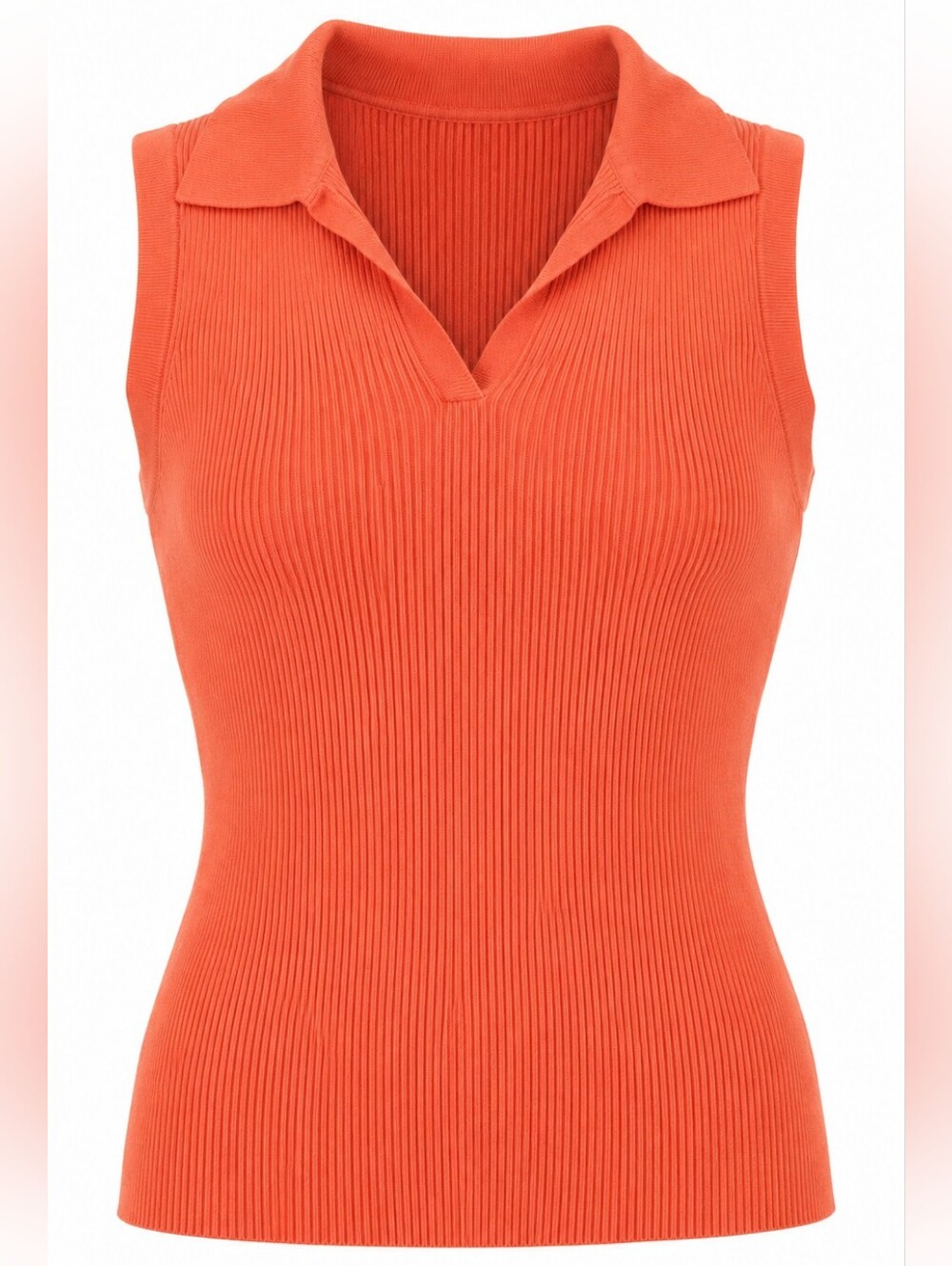 Denver Hayes Coral Capsule Cotton Stretch Sleeveles Ribbed Polo Women Tank Top L